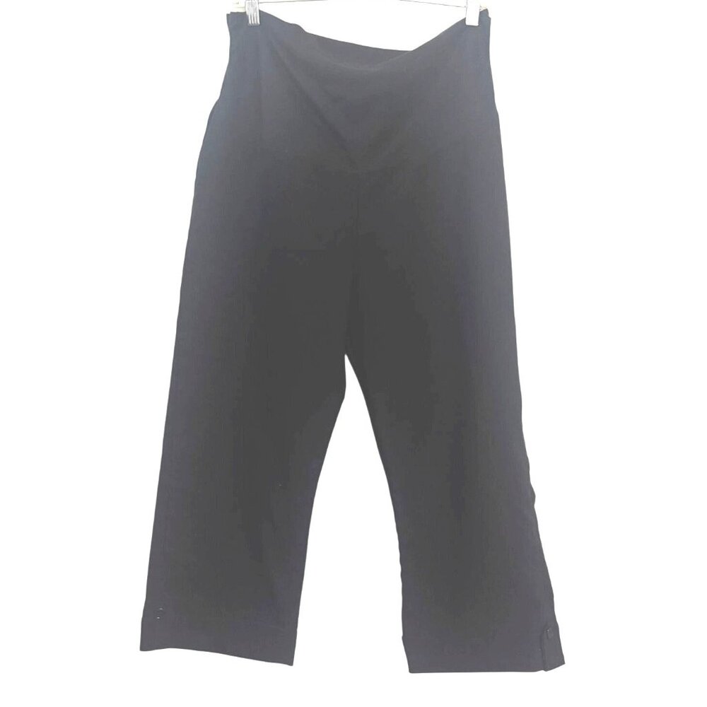 Valia Black Maternity Wide-Leg Cropped Pants L Polyester/Rayon/Spandex